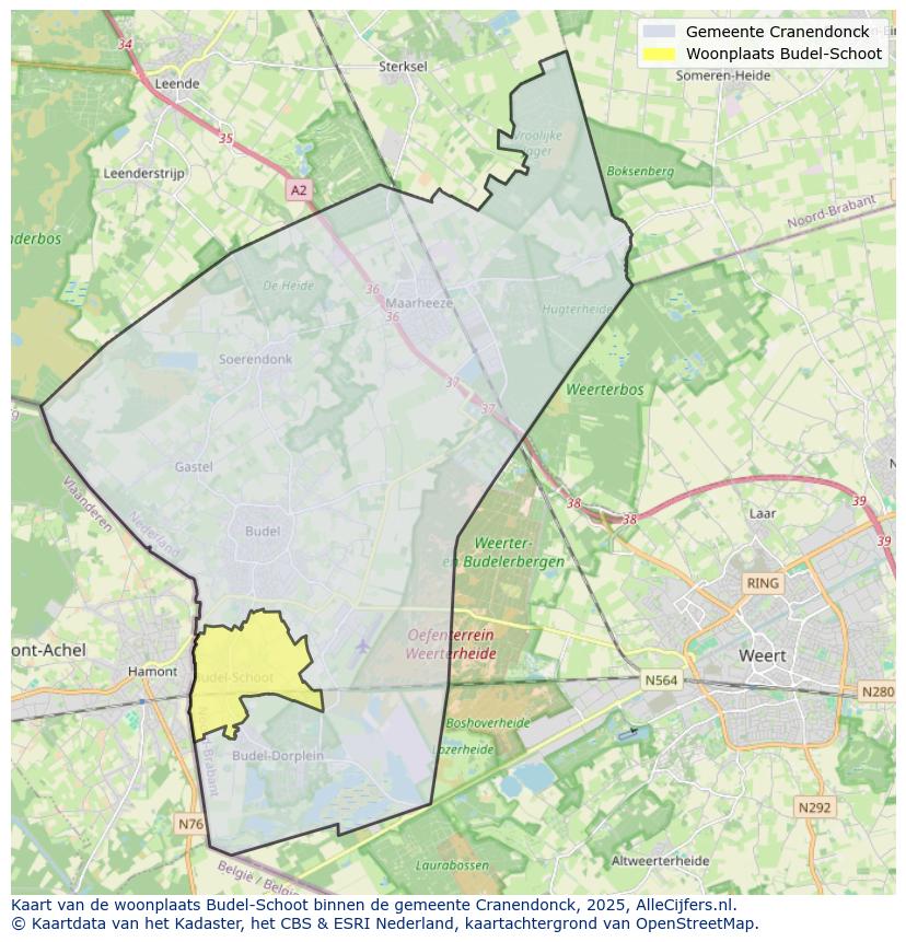 Afbeelding van de woonplaats Budel-Schoot op de kaart.