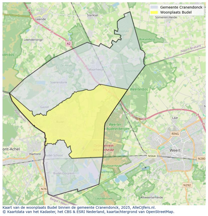 Afbeelding van de woonplaats Budel op de kaart.