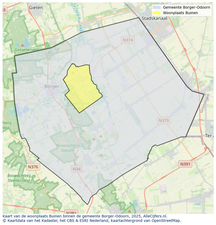 Afbeelding van de woonplaats Buinen op de kaart.
