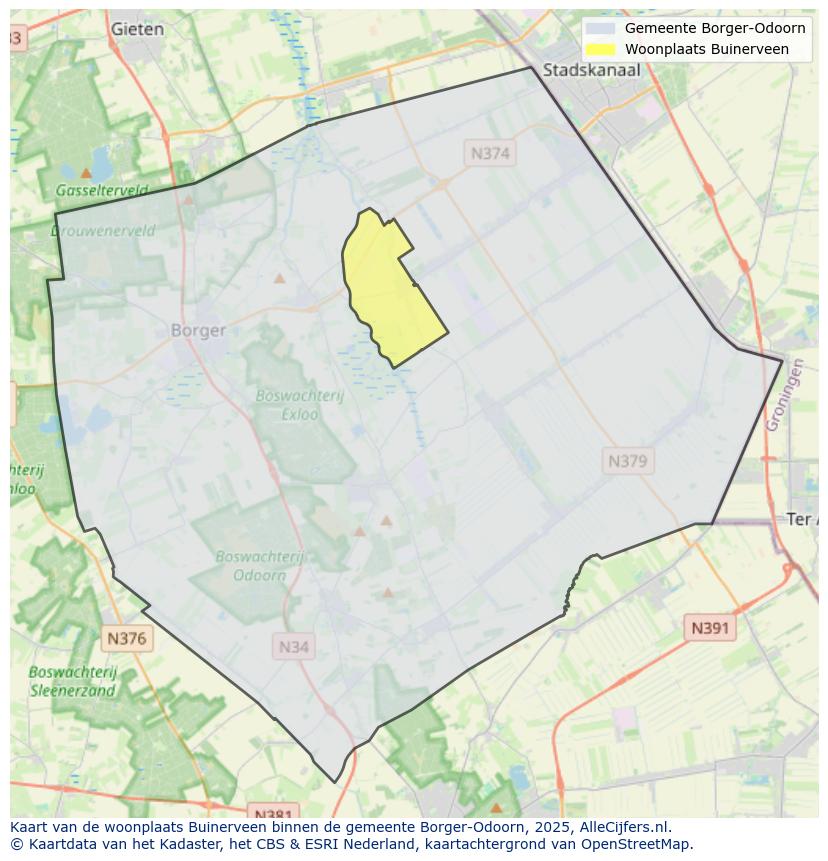Afbeelding van de woonplaats Buinerveen op de kaart.