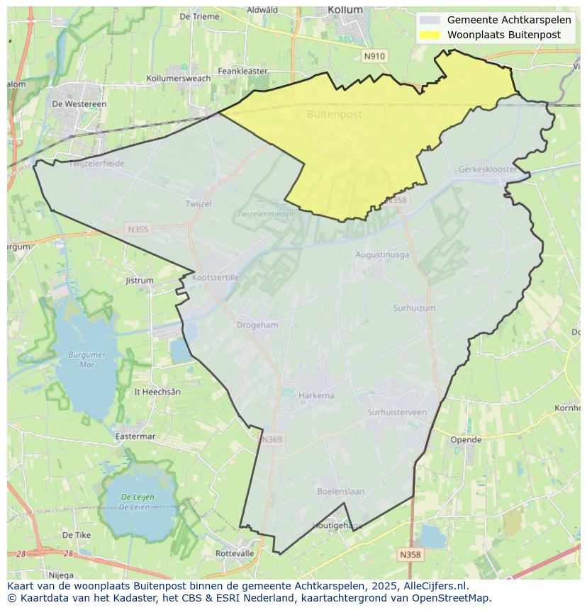 Afbeelding van de woonplaats Buitenpost op de kaart.