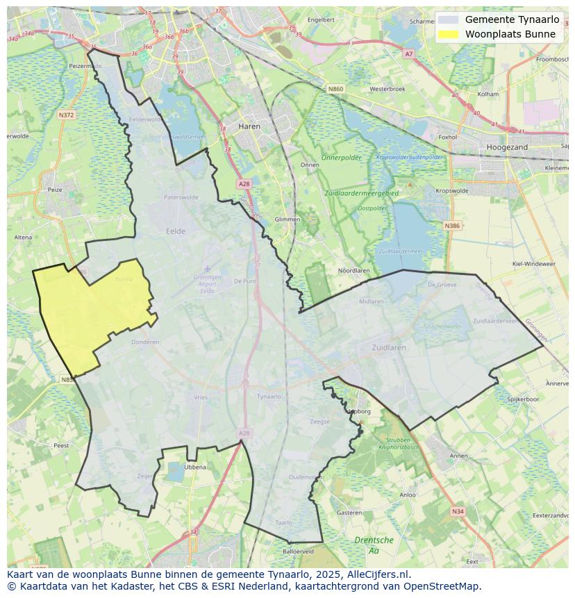 Afbeelding van de woonplaats Bunne op de kaart.