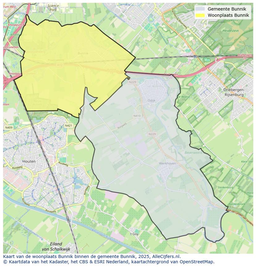 Afbeelding van de woonplaats Bunnik op de kaart.