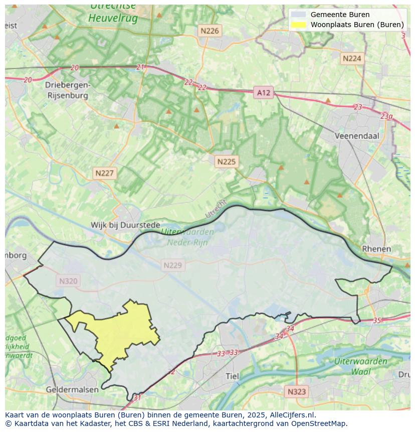 Afbeelding van de woonplaats Buren op de kaart.