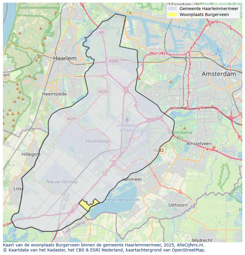 Afbeelding van de woonplaats Burgerveen op de kaart.