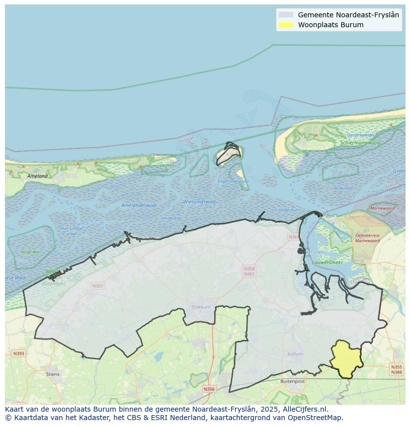 Afbeelding van de woonplaats Burum op de kaart.