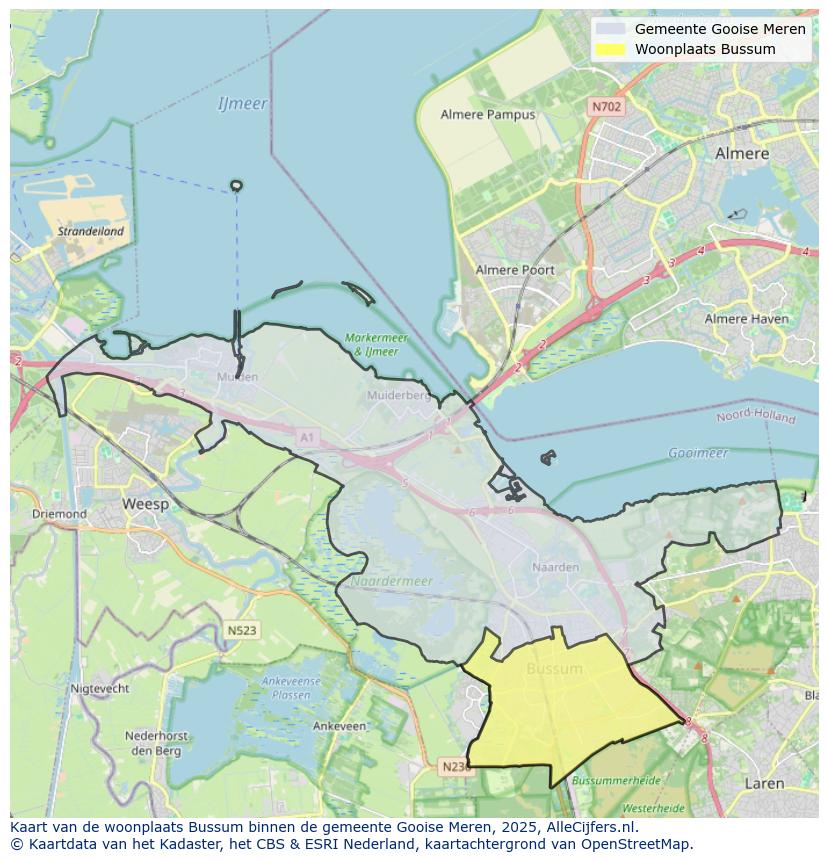 Afbeelding van de woonplaats Bussum op de kaart.