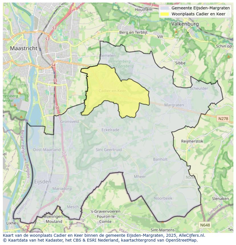 Afbeelding van de woonplaats Cadier en Keer op de kaart.