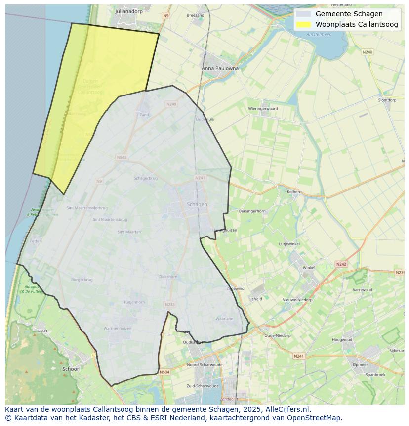 Afbeelding van de woonplaats Callantsoog op de kaart.