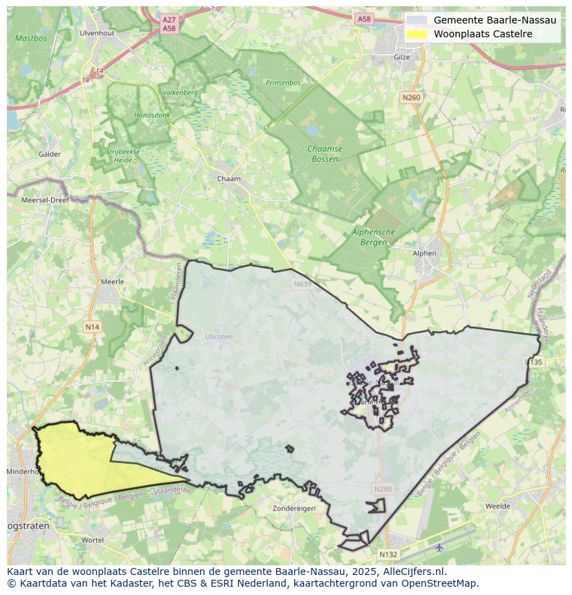 Afbeelding van de woonplaats Castelre op de kaart.