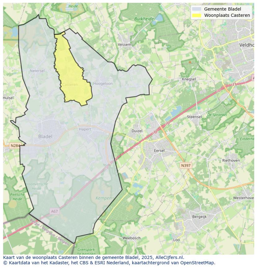 Afbeelding van de woonplaats Casteren op de kaart.