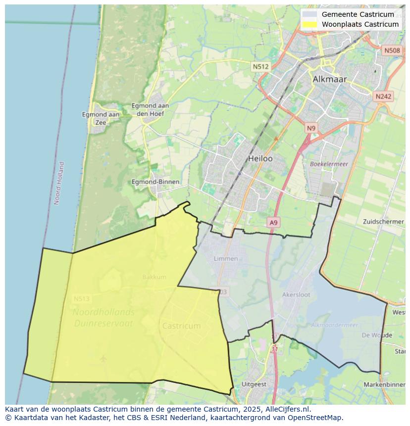 Afbeelding van de woonplaats Castricum op de kaart.