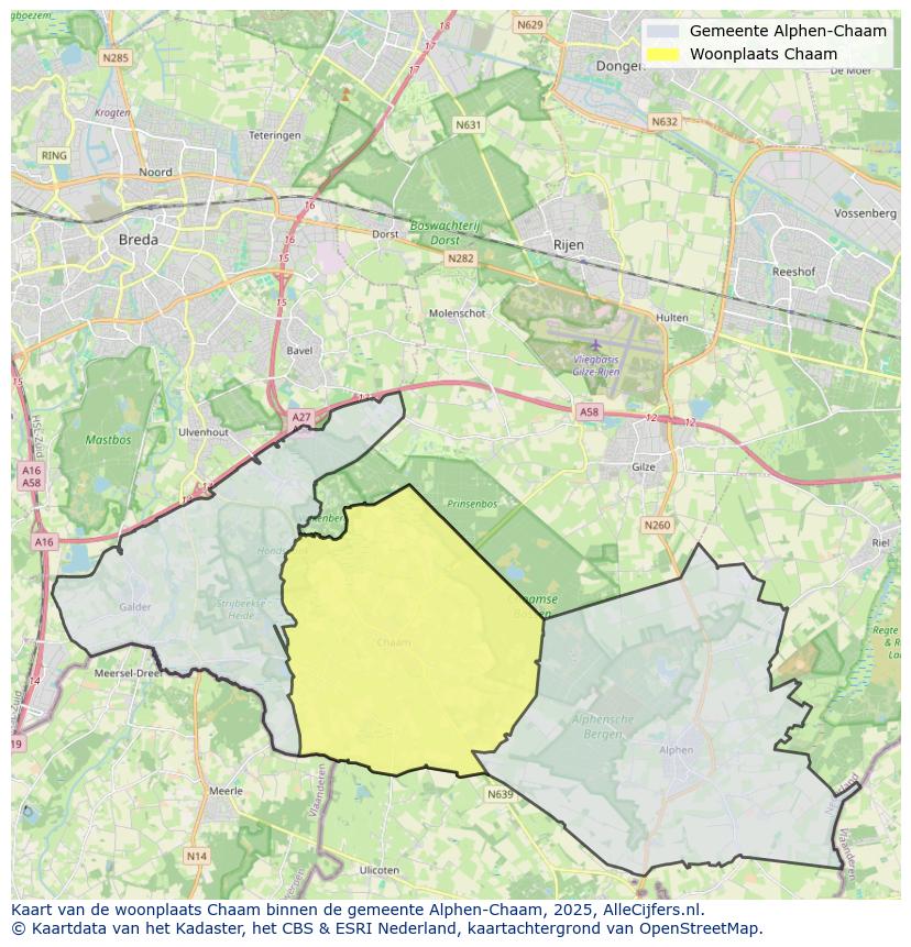 Afbeelding van de woonplaats Chaam op de kaart.