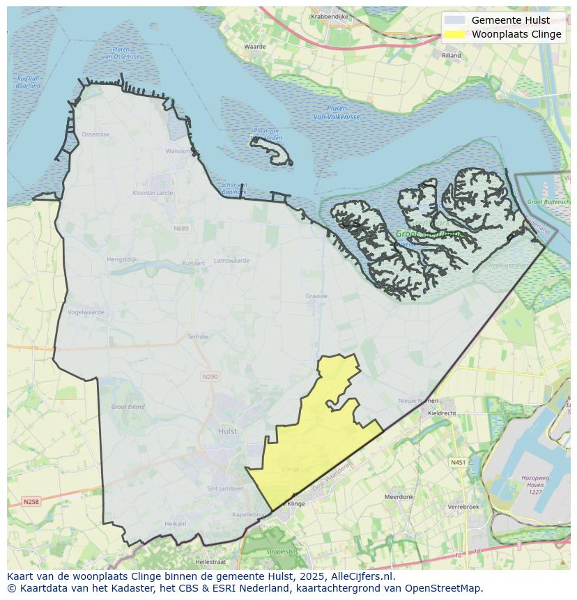 Afbeelding van de woonplaats Clinge op de kaart.