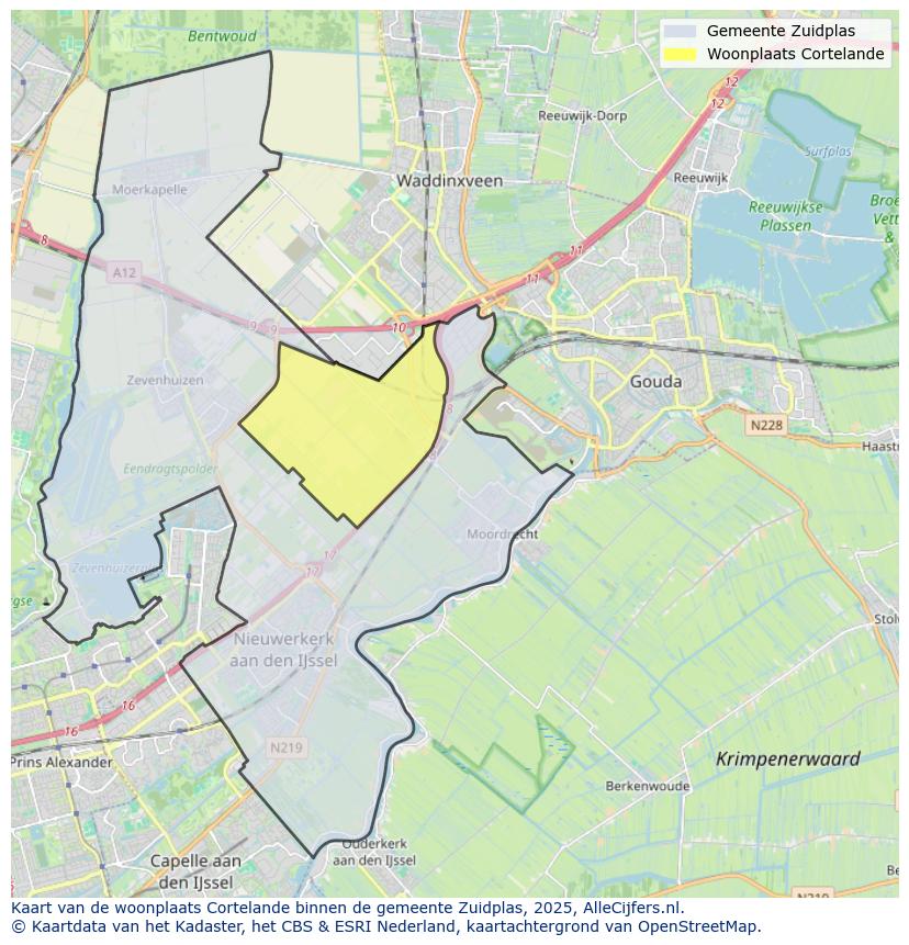 Afbeelding van de woonplaats Cortelande op de kaart.
