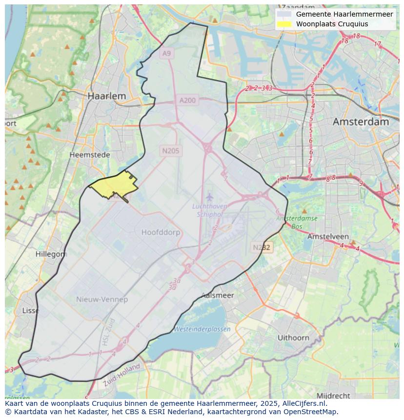 Afbeelding van de woonplaats Cruquius op de kaart.