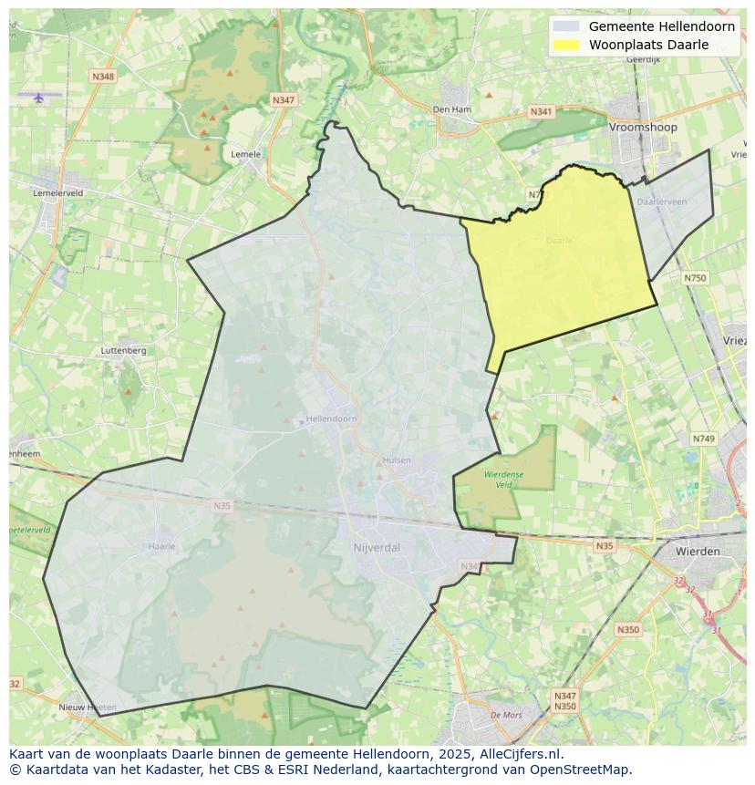 Afbeelding van de woonplaats Daarle op de kaart.