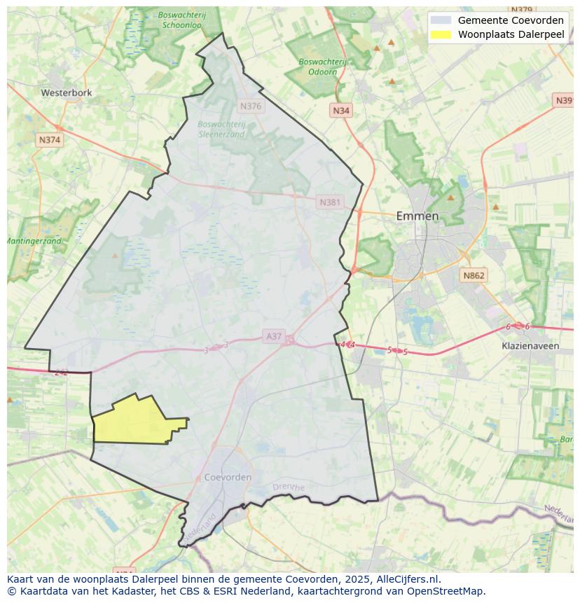 Afbeelding van de woonplaats Dalerpeel op de kaart.