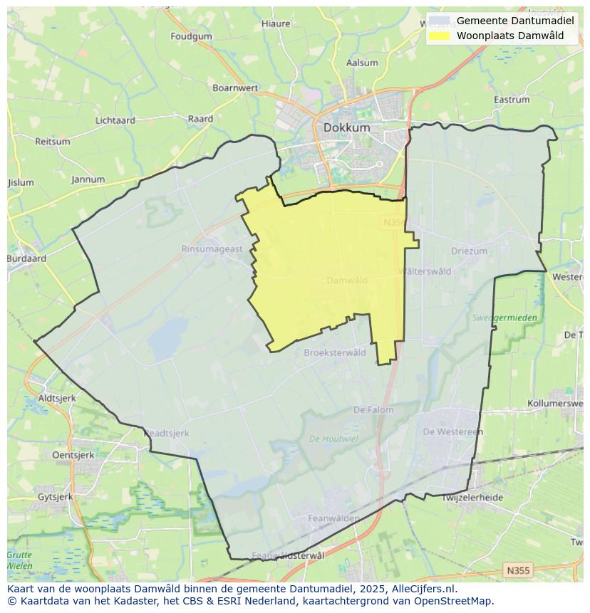 Afbeelding van de woonplaats Damwâld op de kaart.