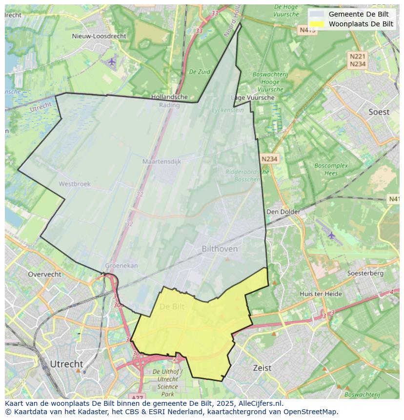 Afbeelding van de woonplaats De Bilt op de kaart.