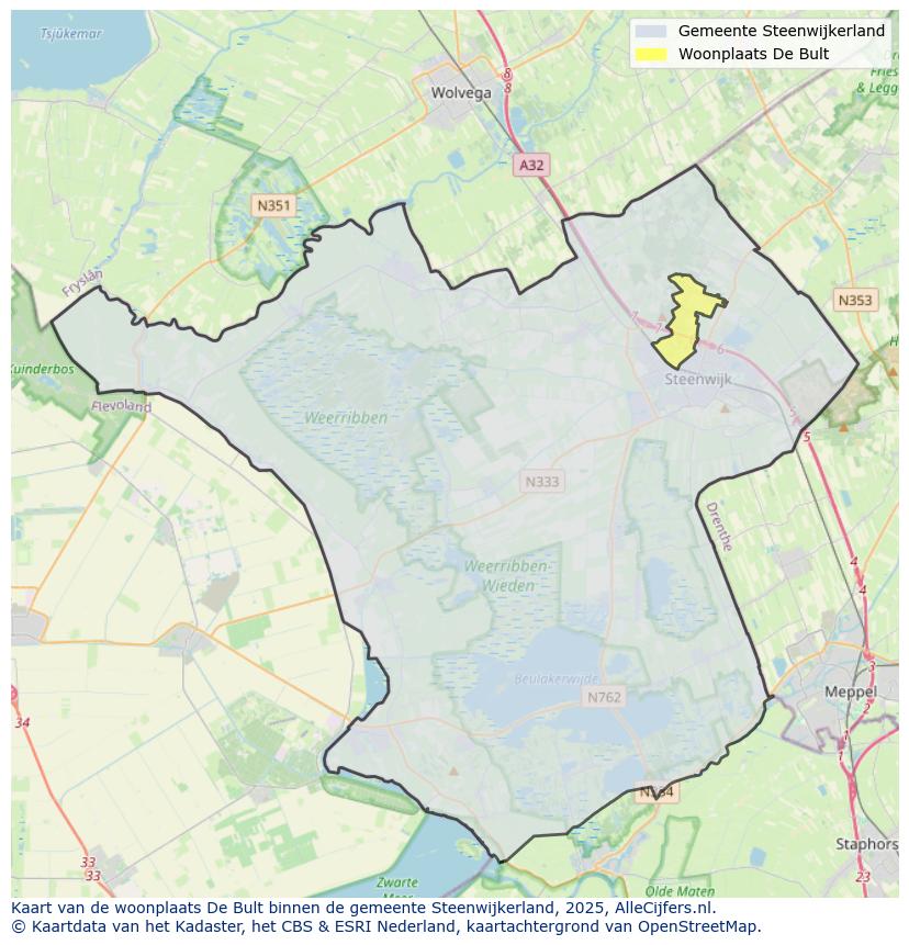 Afbeelding van de woonplaats De Bult op de kaart.