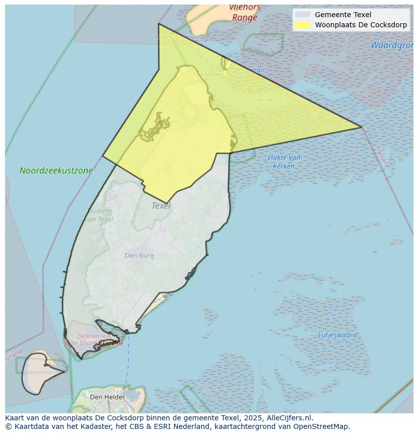Afbeelding van de woonplaats De Cocksdorp op de kaart.