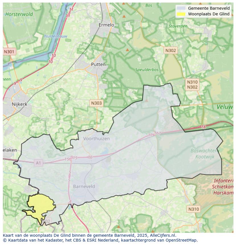 Afbeelding van de woonplaats De Glind op de kaart.