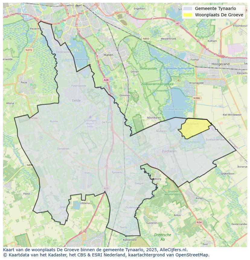 Afbeelding van de woonplaats De Groeve op de kaart.