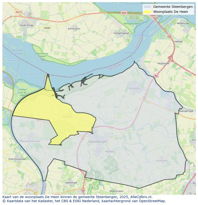 Afbeelding van de woonplaats De Heen op de kaart.