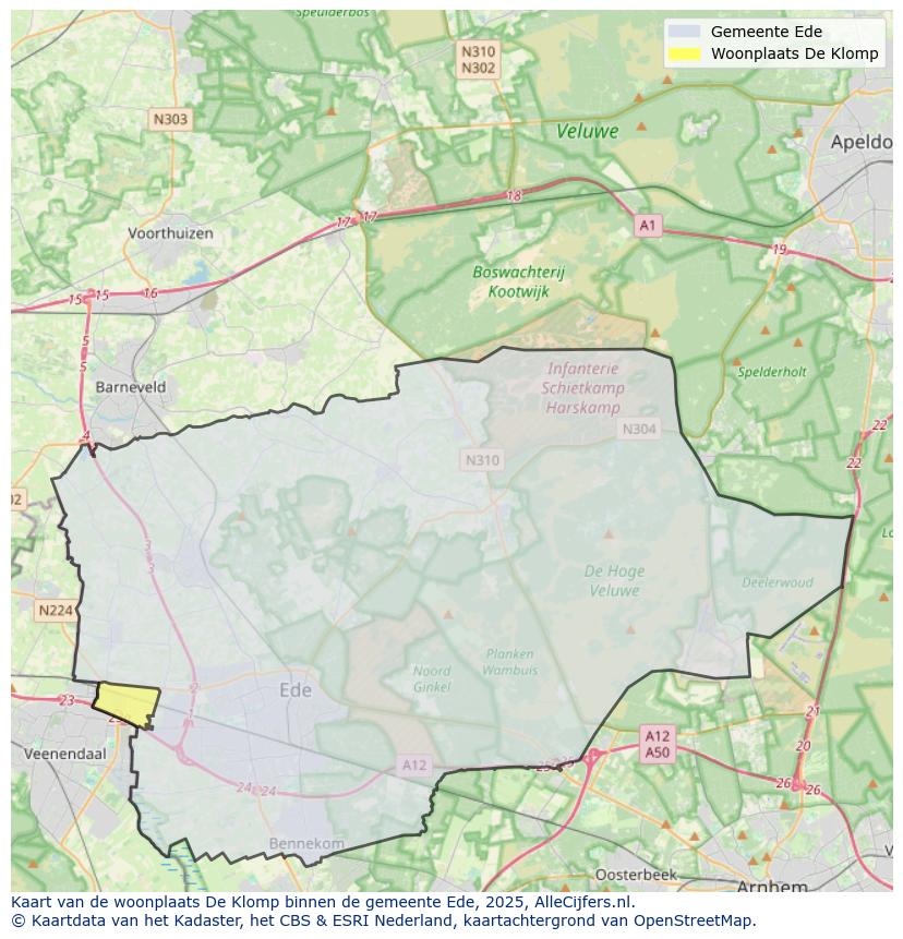 Afbeelding van de woonplaats De Klomp op de kaart.