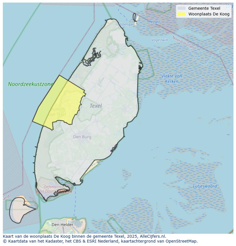 Afbeelding van de woonplaats De Koog op de kaart.