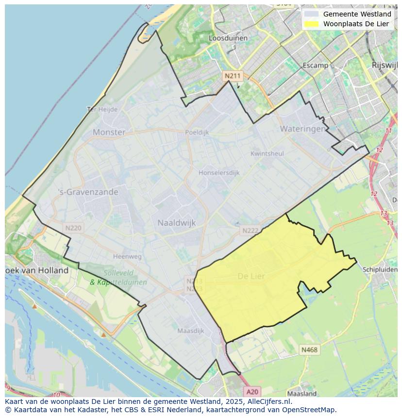 Afbeelding van de woonplaats De Lier op de kaart.