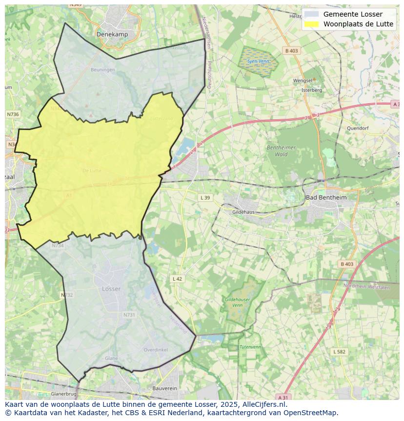 Afbeelding van de woonplaats de Lutte op de kaart.