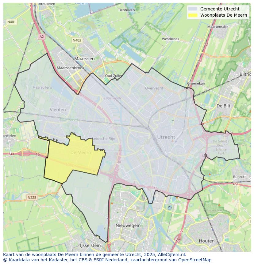 Afbeelding van de woonplaats De Meern op de kaart.