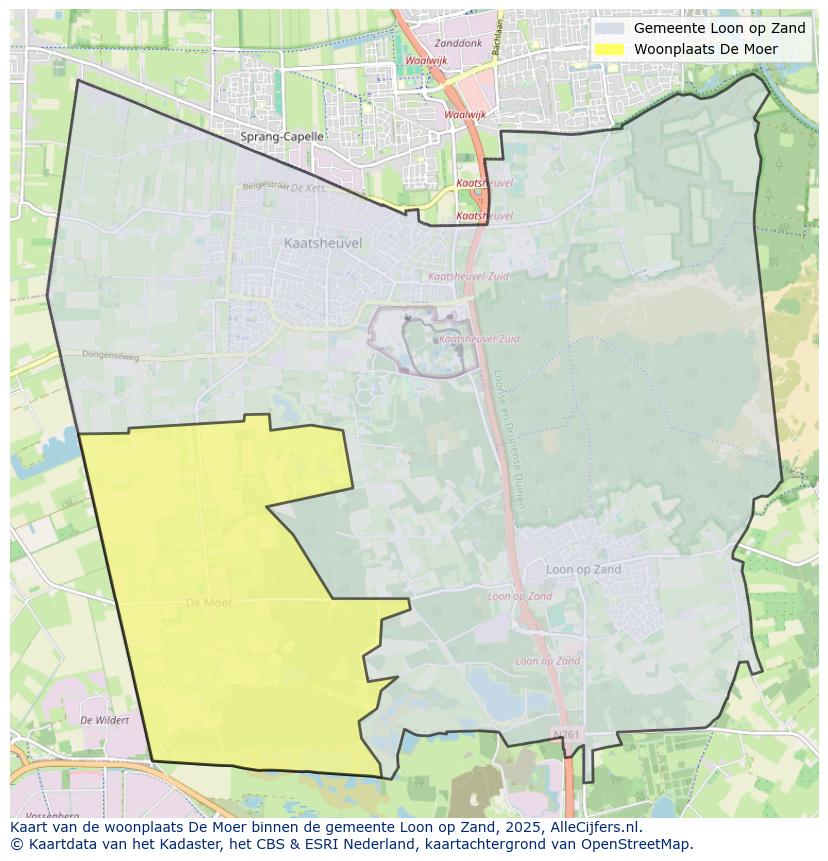 Afbeelding van de woonplaats De Moer op de kaart.