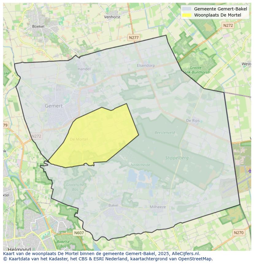 Afbeelding van de woonplaats De Mortel op de kaart.