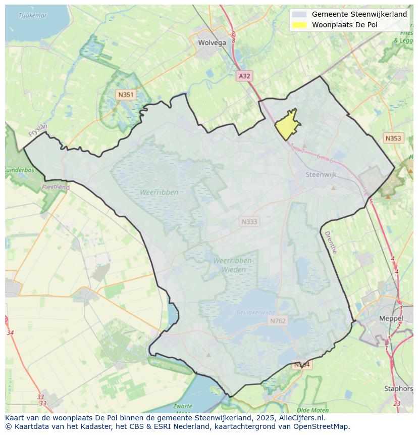 Afbeelding van de woonplaats De Pol op de kaart.