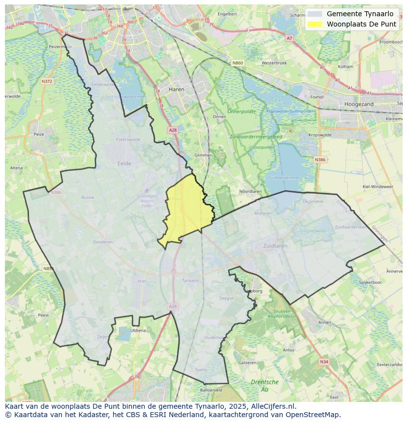 Afbeelding van de woonplaats De Punt op de kaart.