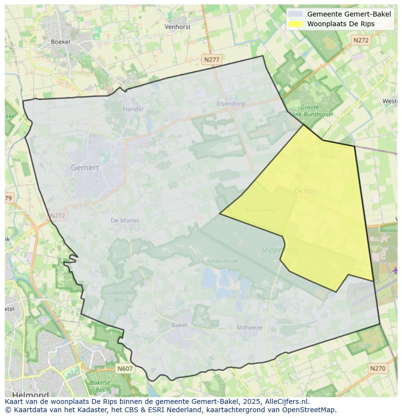 Afbeelding van de woonplaats De Rips op de kaart.