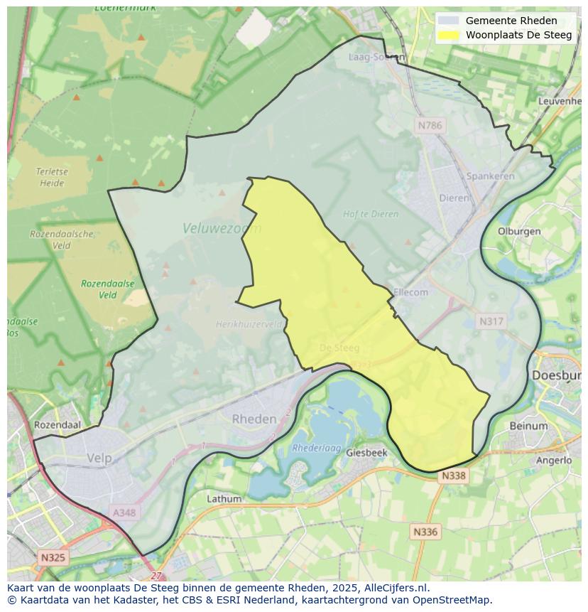 Afbeelding van de woonplaats De Steeg op de kaart.