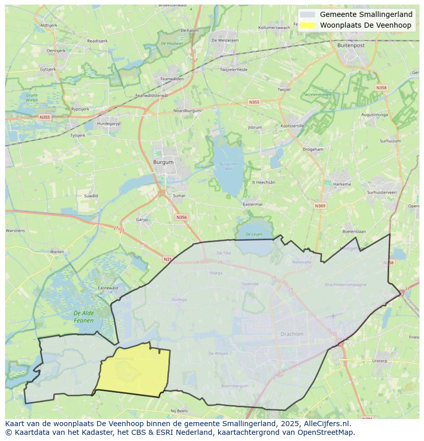Afbeelding van de woonplaats De Veenhoop op de kaart.