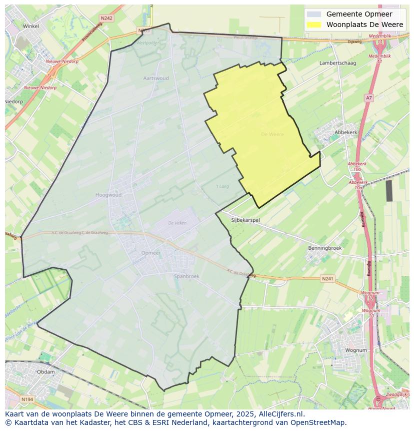 Afbeelding van de woonplaats De Weere op de kaart.