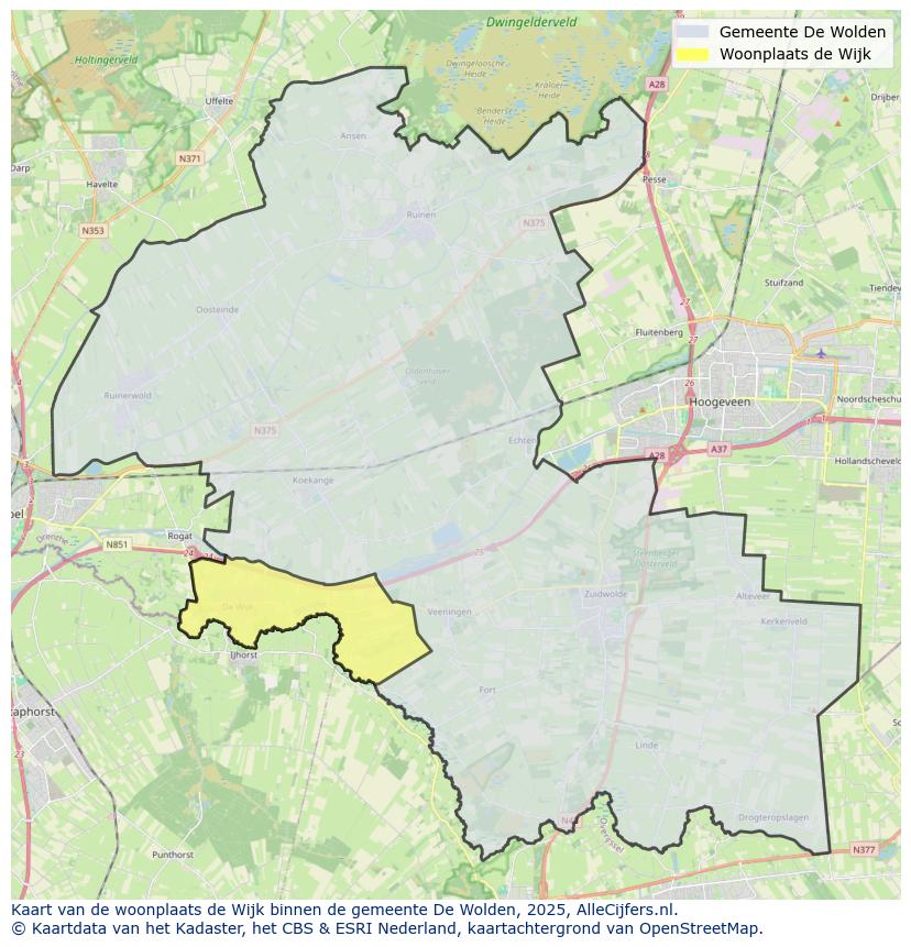 Afbeelding van de woonplaats de Wijk op de kaart.