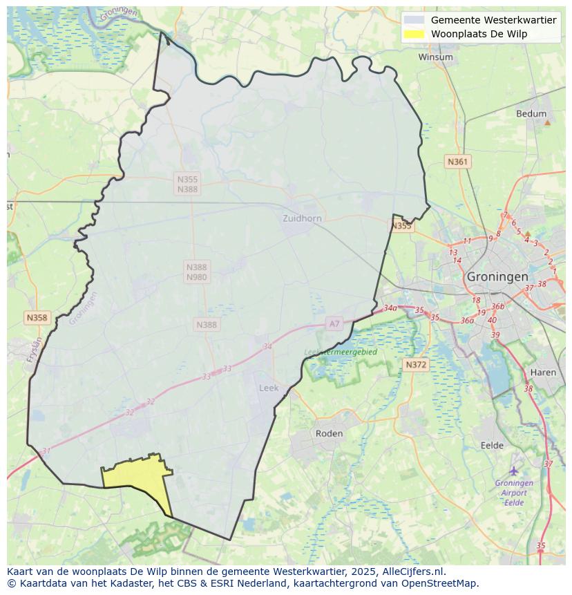 Afbeelding van de woonplaats De Wilp op de kaart.