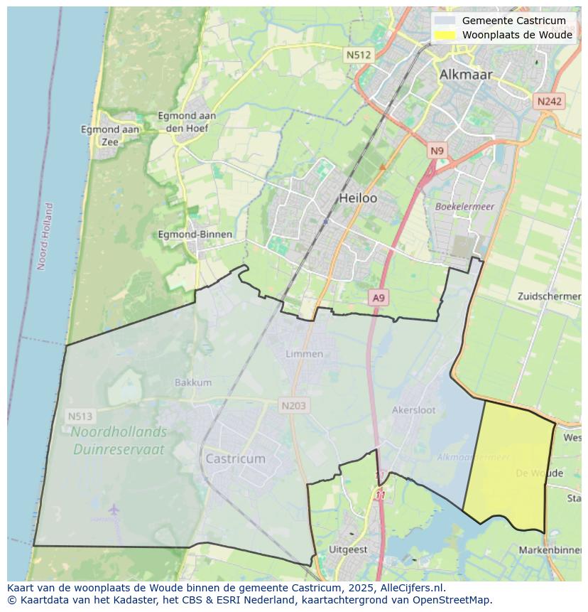 Afbeelding van de woonplaats de Woude op de kaart.