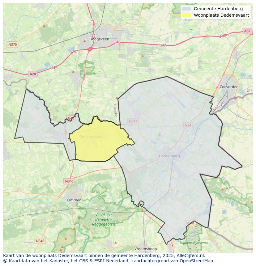 Afbeelding van de woonplaats Dedemsvaart op de kaart.