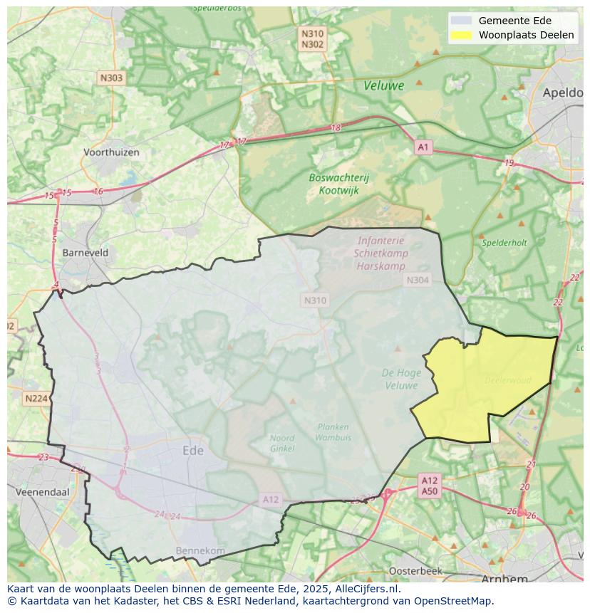 Afbeelding van de woonplaats Deelen op de kaart.