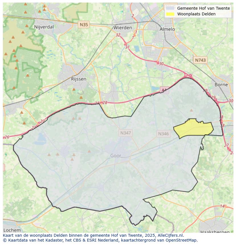 Afbeelding van de woonplaats Delden op de kaart.