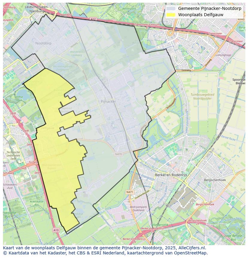 Afbeelding van de woonplaats Delfgauw op de kaart.