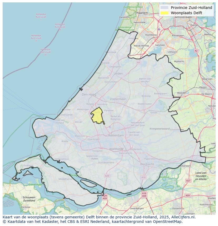 Afbeelding van de woonplaats Delft op de kaart.